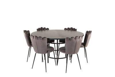 Venture Home Limhamn & Copenhagen 6 st Matstolar Grå + Runt Matbord ⌀140 Svart