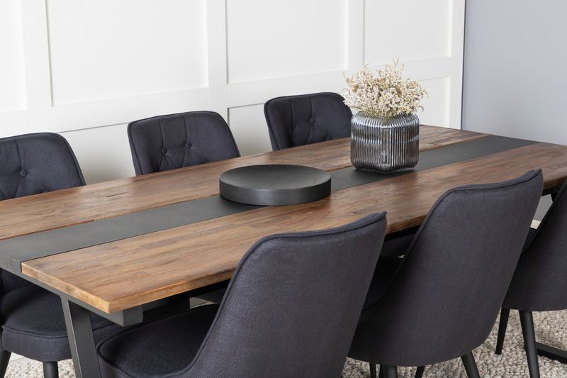 Venture Home Jakarta & Velvet Deluxe Rektangulärt Matbord 200 x 90 Svart + 6 st Matstolar Svart