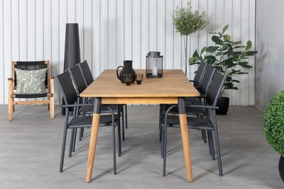 Venture Home Julian & Santorini Rektangulärt Matbord 210 x 100 Natur + 6 st Matstolar Svart