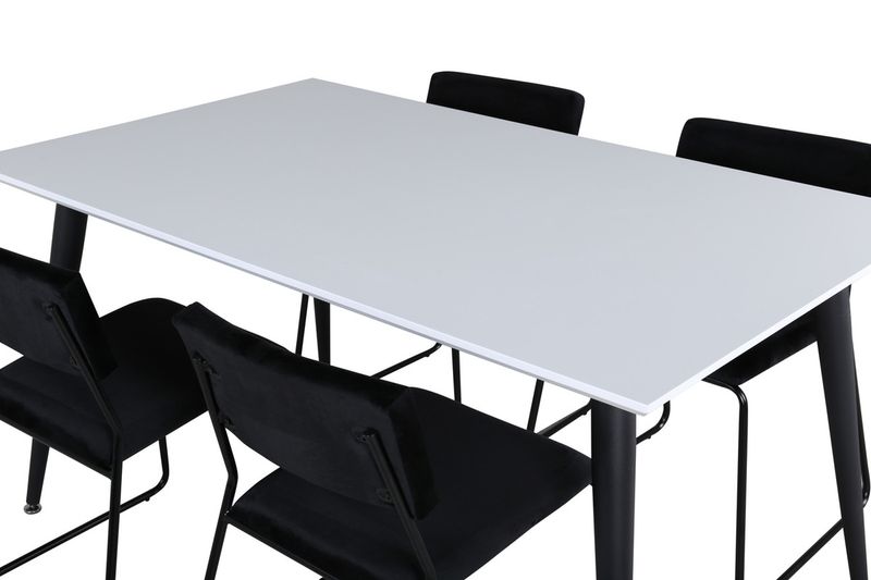 Venture Home Jimmy & Kenth Rektangulärt Matbord 150 x 90 Vit + 4 st Matstolar Svart