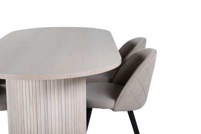 Venture Home Bianca & Velvet Ovalt Matbord 200 x 90 Vitputsad + 4 st Matstolar Beige
