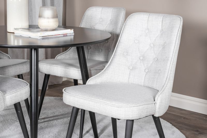 Venture Home Velvet Deluxe & Plaza 4 st Matstolar Grå + Runt Matbord ⌀100 Svart