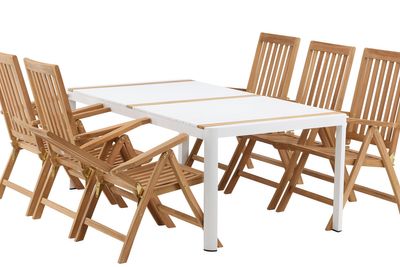 Venture Home Togo & Kenya Rektangulärt Matbord 200 x 100 Vit + 6 st Positionsstolar Natur