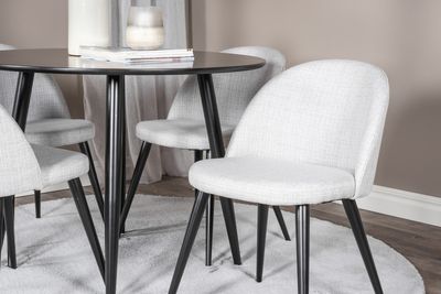 Venture Home Velvet & Plaza 4 st Matstolar Grå + Runt Matbord ⌀100 Svart