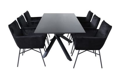 Venture Home Petra & Piazza 6 st Matstolar Svart + Rektangulärt Matbord 180 x 90 Svart