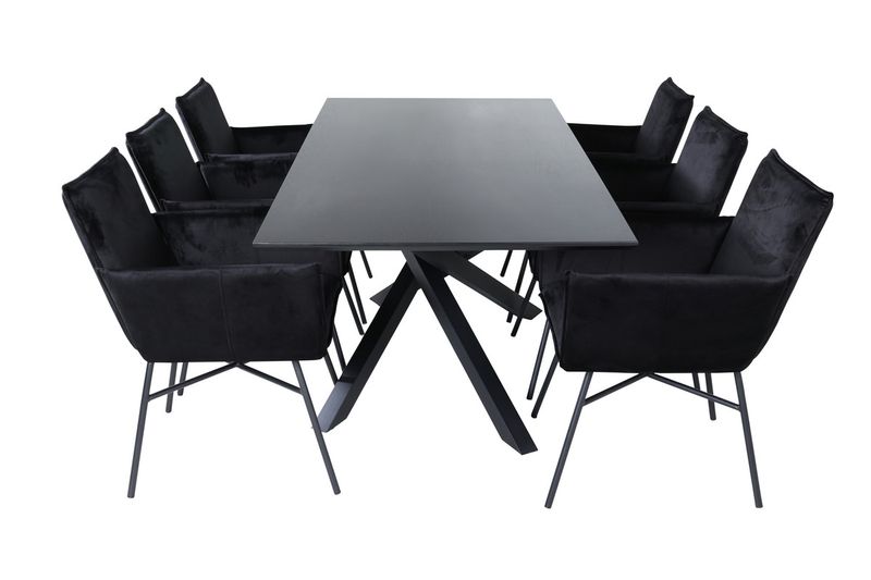 Venture Home Petra & Piazza 6 st Matstolar Svart + Rektangulärt Matbord 180 x 90 Svart