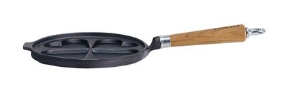 Ronneby Bruk, Plättpanna Gjutjärn 25 cm Hjärtformade Urtag & Massivt Ek Handtag