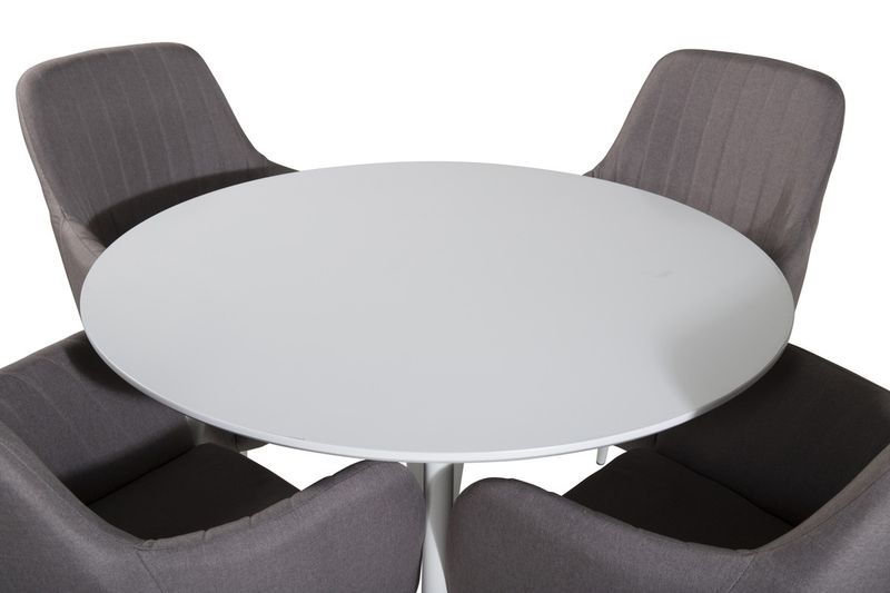 Venture Home Comfort & Plaza 4 st Matstolar Grå + Runt Matbord ⌀100 Vit