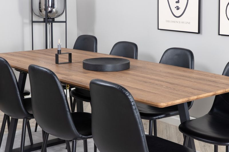 Venture Home Polar & Inca 8 st Matstolar Svart + Rektangulärt Matbord 160 x 85 Valnöt