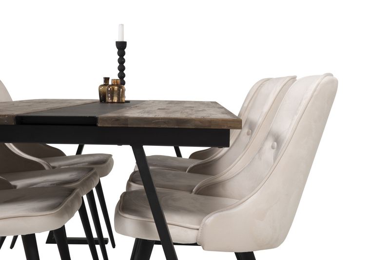 Venture Home Jakarta & Velvet Deluxe Rektangulärt Matbord 200 x 90 Svart + 6 st Matstolar Beige