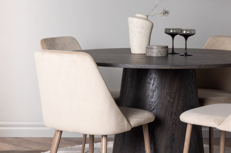 Venture Home Lanzo & Night Runt Matbord ⌀120 Mocka + 4 st Matstolar Beige