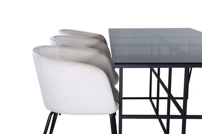 Venture Home Berit & Leif 6 st Matstolar Beige + Rektangulärt Matbord 200 x 90 Svart