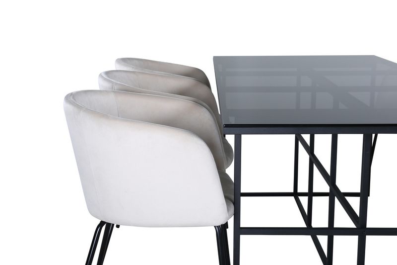 Venture Home Berit & Leif 6 st Matstolar Beige + Rektangulärt Matbord 200 x 90 Svart
