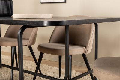 Venture Home Uno & Velvet Rektangulärt Matbord 200 x 90 Svart + 6 st Matstolar Beige