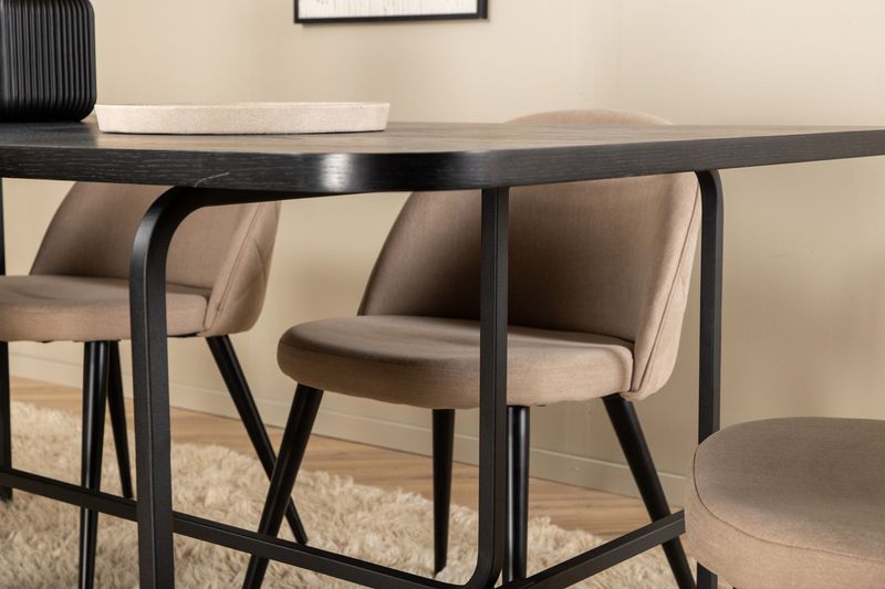 Venture Home Uno & Velvet Rektangulärt Matbord 200 x 90 Svart + 6 st Matstolar Beige