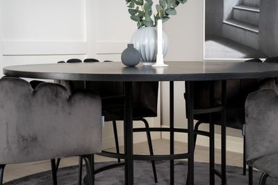 Venture Home Limhamn & Copenhagen 4 st Matstolar Grå + Runt Matbord ⌀140 Svart