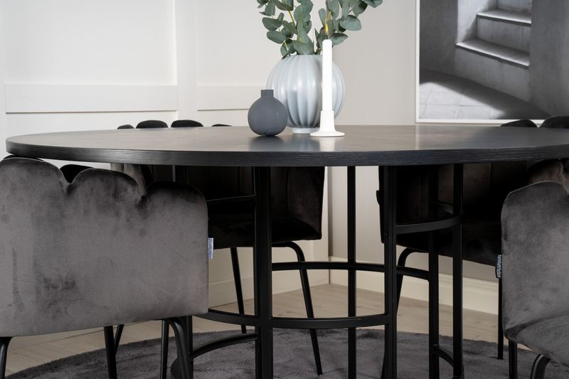 Venture Home Limhamn & Copenhagen 4 st Matstolar Grå + Runt Matbord ⌀140 Svart