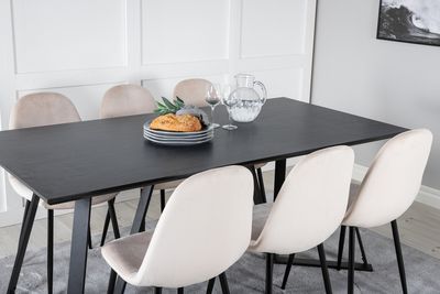 Venture Home Polar & Marina 6 st Matstolar Beige + Rektangulärt Matbord 180 x 90 Svart