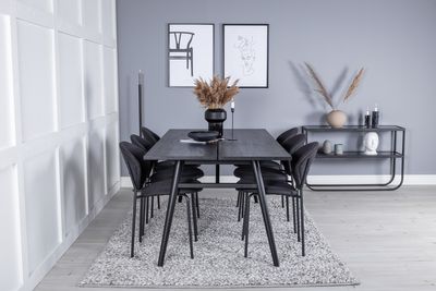 Venture Home Sleek & Vault Rektangulärt Matbord 195 x 95 Svart + 6 st Matstolar Svart