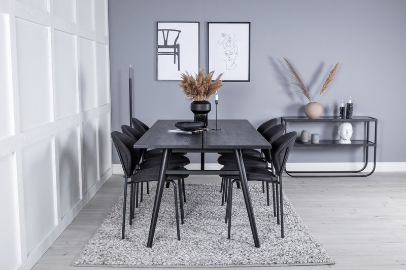 Venture Home Sleek & Vault Rektangulärt Matbord 195 x 95 Svart + 6 st Matstolar Svart