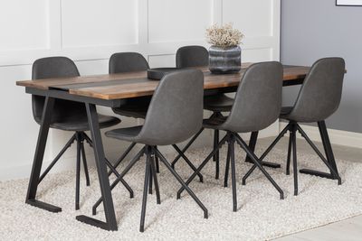 Venture Home Jakarta & Polar Rektangulärt Matbord 200 x 90 Svart + 6 st Matstolar Svart