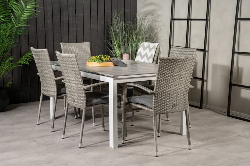 Venture Home Levels & Anna Rektangulärt Matbord 160 x 100 Vit + 6 st Matstolar Grå