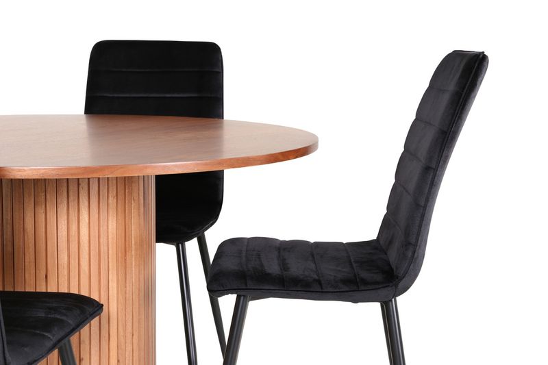 Venture Home Bianca & Windu Runt Matbord ⌀110 Valnöt + 4 st Matstolar Svart