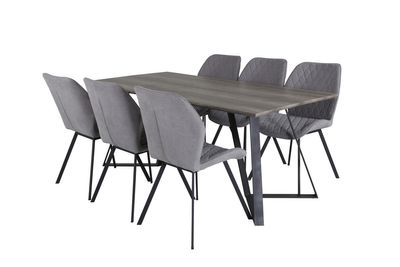 Venture Home Gemma & Marina 6 st Matstolar Grå + Rektangulärt Matbord 180 x 90 Natur