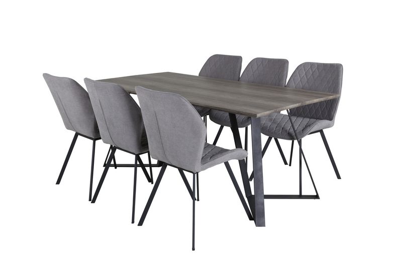 Venture Home Gemma & Marina 6 st Matstolar Grå + Rektangulärt Matbord 180 x 90 Natur