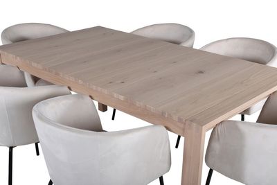 Venture Home Slider & Berit Rektangulärt Matbord 170 x 95 Vitputsad + Matstolar Beige