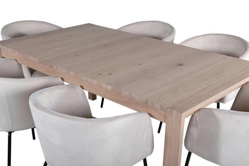 Venture Home Slider & Berit Rektangulärt Matbord 170 x 95 Vitputsad + Matstolar Beige