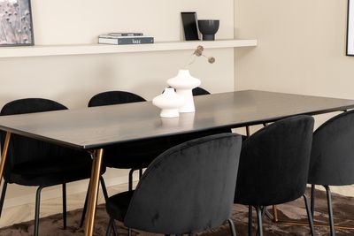 Venture Home Wrinkles & Petra 6 st Matstolar Svart + Rektangulärt Matbord 190 x 90 Svart