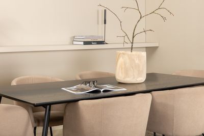 Venture Home Berit & Petra 6 st Matstolar Beige + Rektangulärt Matbord 190 x 90 Svart