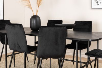 Venture Home Uno & Windu Rektangulärt Matbord 200 x 90 Svart + 6 st Matstolar Svart