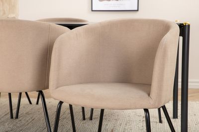 Venture Home Berit & Pelle 6 st Matstolar Beige + Rektangulärt Matbord 190 x 90 Svart