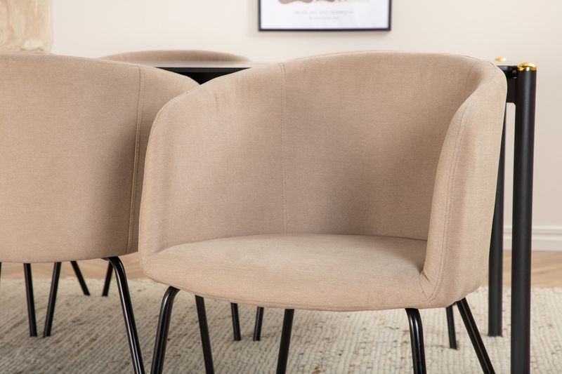 Venture Home Berit & Pelle 6 st Matstolar Beige + Rektangulärt Matbord 190 x 90 Svart