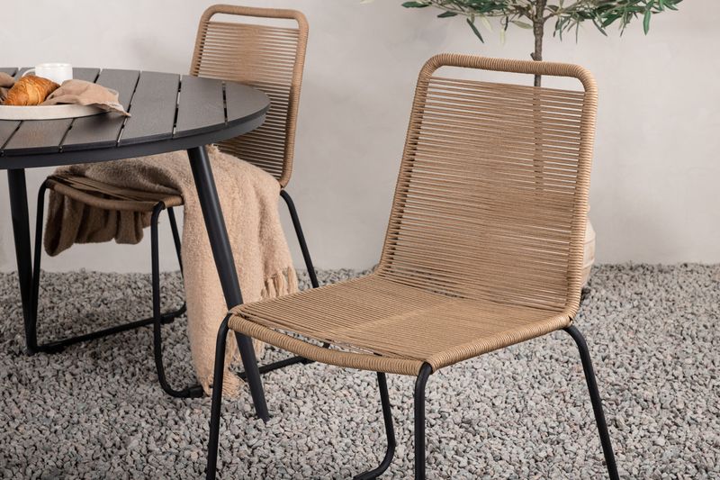 Venture Home Break & Lindos Runt Matbord ⌀120 Svart + 4 st Matstolar Brun