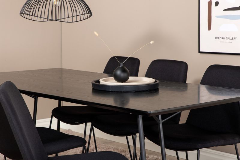 Venture Home Muce & Petra 6 st Matstolar Svart + Rektangulärt Matbord 190 x 90 Svart