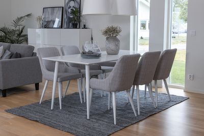 Venture Home Plaza & Polar 6 st Matstolar Grå + Rektangulärt Matbord 180 x 90 Vit