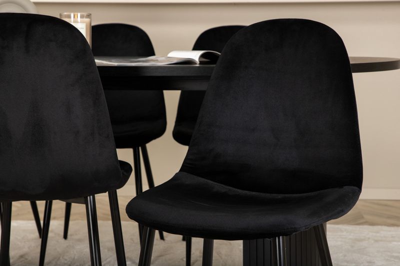 Venture Home Bianca & Polar Ovalt Matbord 200 x 90 Svart + 6 st Matstolar Svart