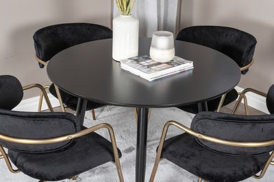 Venture Home Arrow & Plaza 4 st Matstolar Svart + Runt Matbord ⌀100 Svart