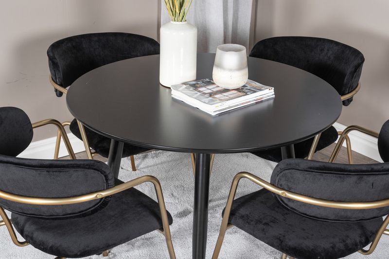 Venture Home Arrow & Plaza 4 st Matstolar Svart + Runt Matbord ⌀100 Svart