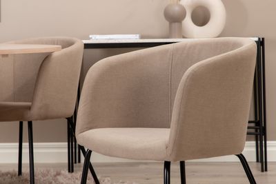 Venture Home Berit & Bianca 4 st Matstolar Beige + Runt Matbord ⌀110 Vitputsad