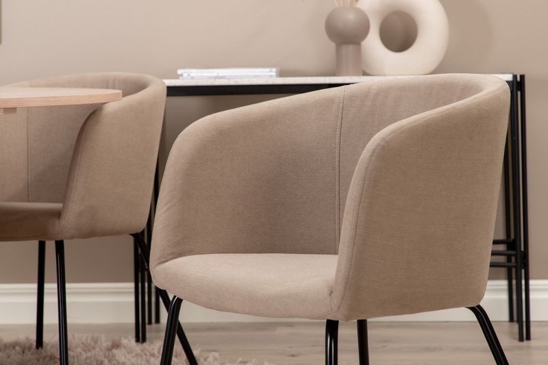 Venture Home Berit & Bianca 4 st Matstolar Beige + Runt Matbord ⌀110 Vitputsad