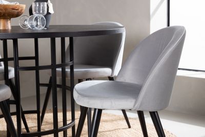 Venture Home Velvet & Copenhagen 4 st Matstolar Grå + Runt Matbord ⌀115 Svart