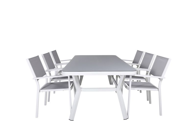 Venture Home Virya & Copacabana Rektangulärt Matbord 200 x 100 Vit + 6 st Matstolar