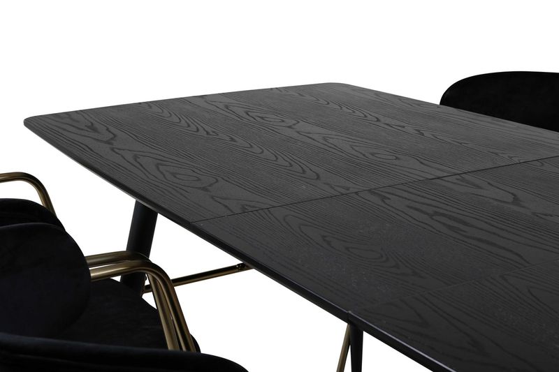 Venture Home Arrow & Gold 6 st Matstolar Svart + Rektangulärt Matbord 180 x 85 Svart