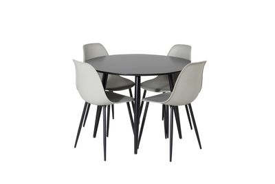 Venture Home Polar & Plaza 4 st Matstolar Grå + Runt Matbord ⌀100 Svart