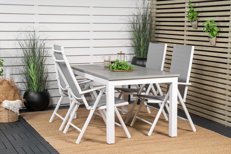 Venture Home Albany & Break Rektangulärt Matbord 152 x 90 Vit + 4 st Positionsstolar Grå