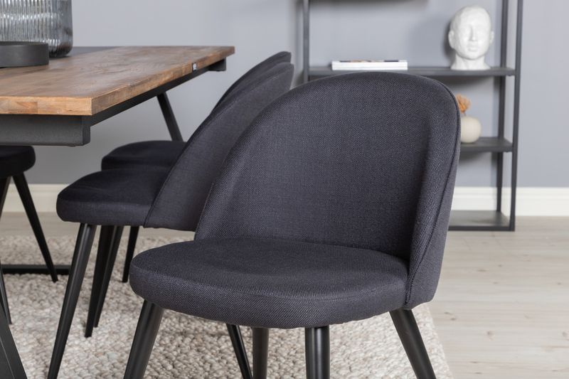 Venture Home Jakarta & Velvet Rektangulärt Matbord 200 x 90 Svart + 6 st Matstolar Svart